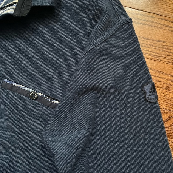 Green Coast Yachting Sweater Mens Size Large merino wool Navy 1/4 Zip Comfort - Picture 3 of 4